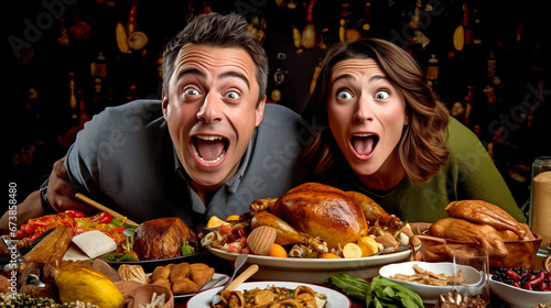 HAPPY COUPLE HAVING DINNER ON THANKSGIVING DAY. legal AI