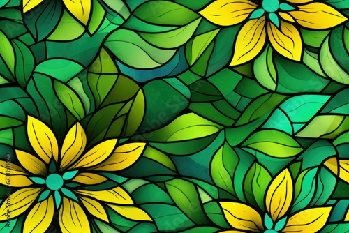 texture de motif de vitrail floral  motif r  p  table sans couture vert et jaune