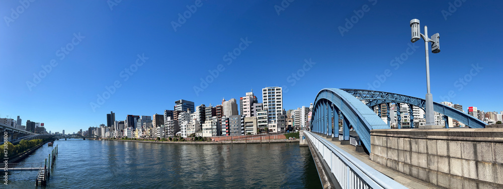 Panorama from the Sumida river in Tokyo