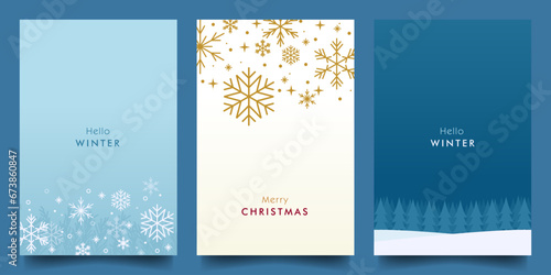 modern minimalist winter Christmas design vector with snowflake and winter forest theme design. for card, poster, banner, social media background