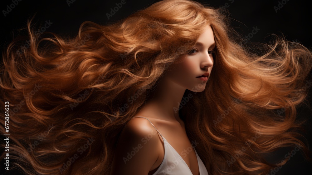 Obraz premium woman with long shiny curly hair ai generated