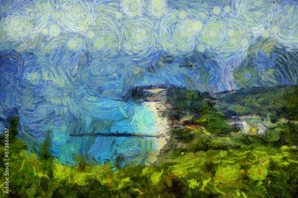 Fototapeta premium The island beach landscape is an impressionist style painting.