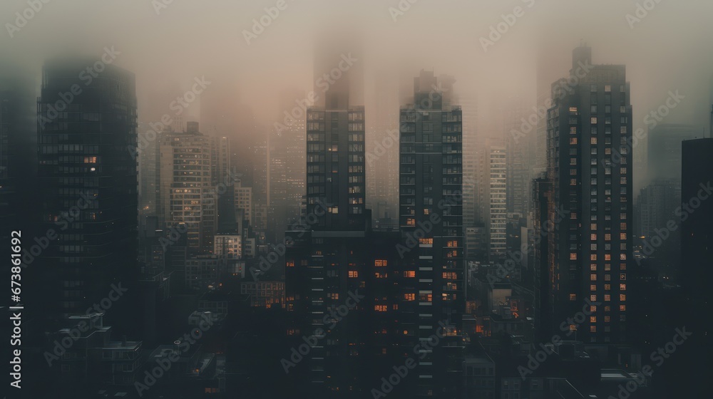 abstract city in thick fog