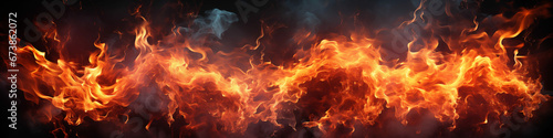 Fire banner. Flame on a black background. Profile header, space for text and design