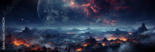 Space futuristic banner. Star background, galaxy, universe, fantasy, neon © Tata Che