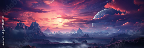 Space futuristic banner. Star background, galaxy, universe, fantasy, neon