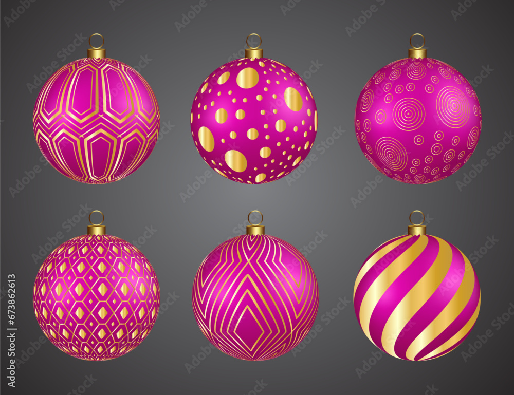 Obraz premium Pink christmas decoration balls with golden design