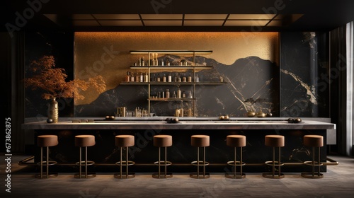 Luxury bar made of marble with yellow neon lighting photo