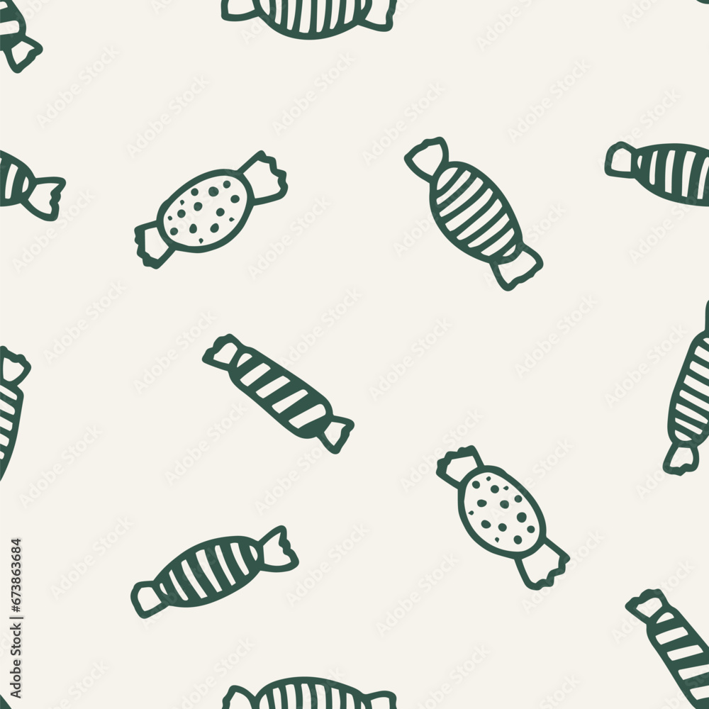 Candy pattern. Merry Christmas Happy New Year background. Vector illustration doodles