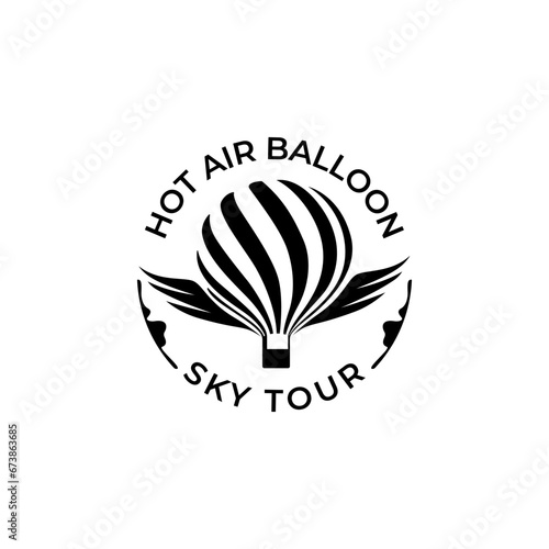 Hot air balloon logo retro vintage hipster stamp sticker design vector illustration template