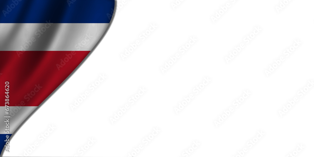 White background with Costa Rica flag on the left. 3D illustration White background with Costa Rica flag on the left. 3D illustration
