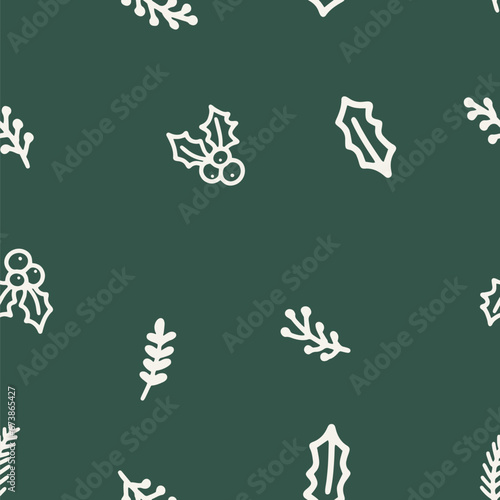 Winter seamless pattern with hand drawn branches and floral print. Background for wrapping paper  packaging  gift wrap  scrapbooking  stationary  wallpaper  textile prints