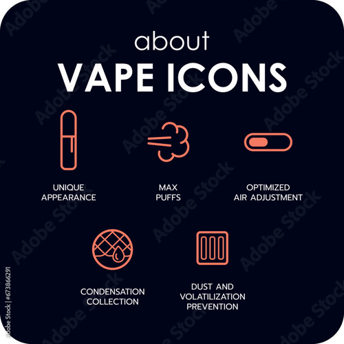 Vaping accessories line vector illustration Vape icons set Electronic cigarette sign