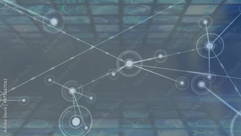 Animation of globe with network of connections with icons on dark background Animation of globe with network of connections with icons on dark background