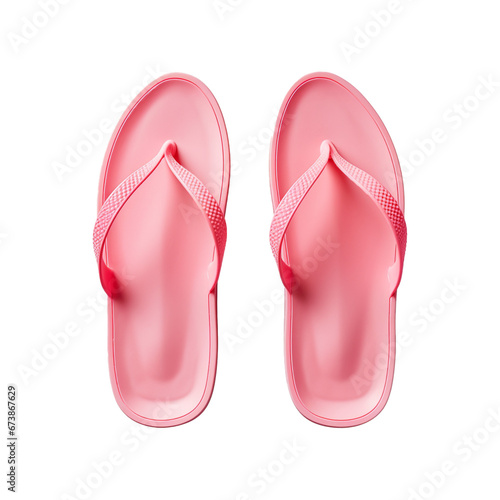 Barbie pink pair of flip flops isolated on white transparent background. Created with generative AI