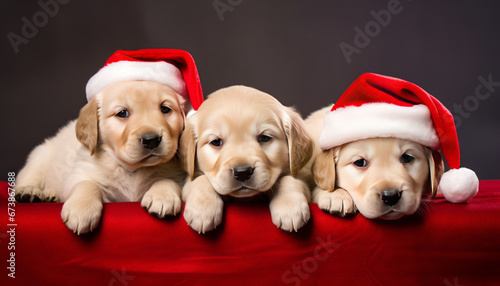 puppies wearing santa hat © Krisana