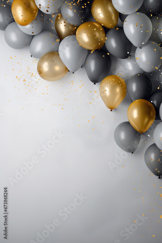 Wallpaper Mural minimalist gray party background with a gray and golden ballons with empty copy space Torontodigital.ca