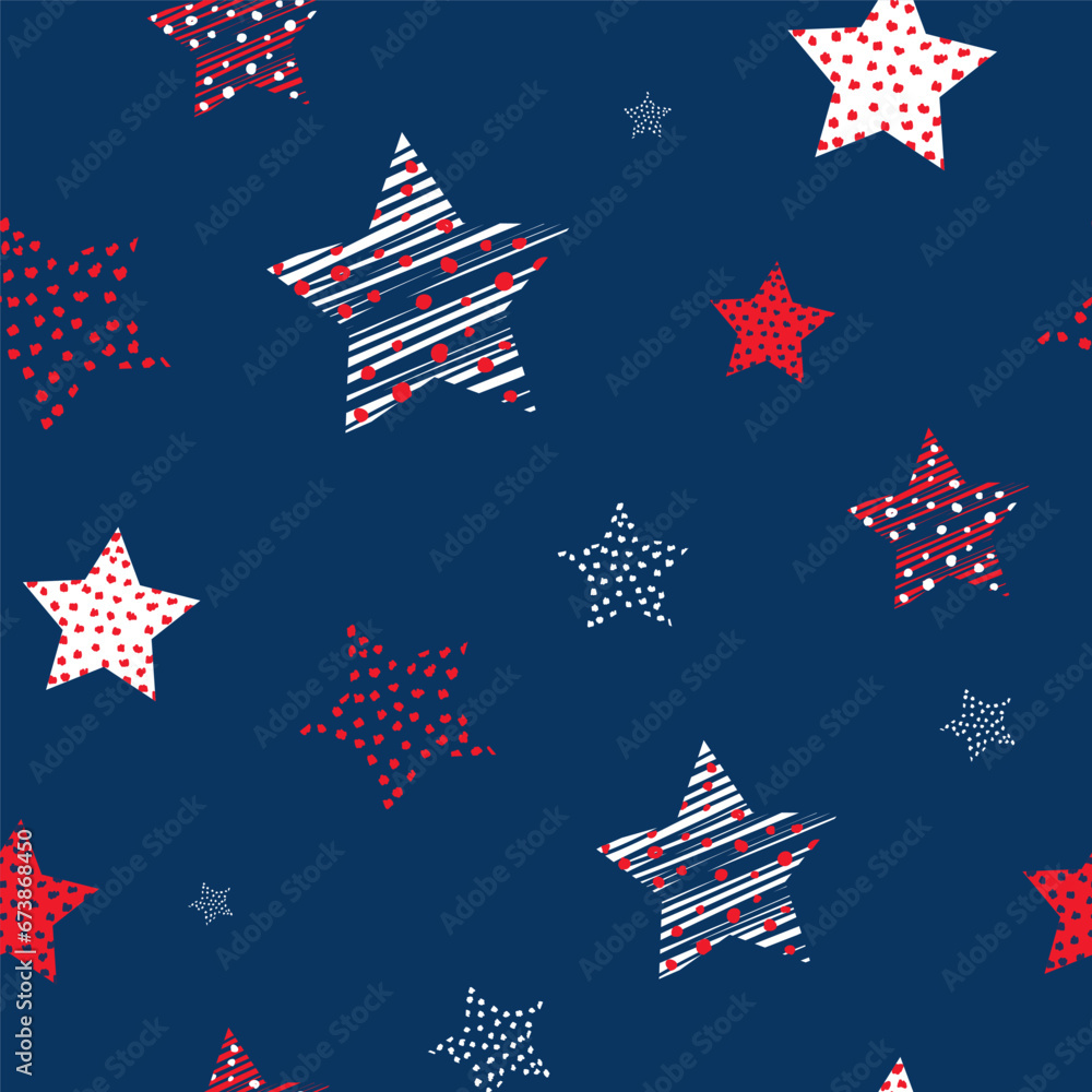 Seamless patterns with American Stars, Pattern with USA flag symbols. Vector illustration