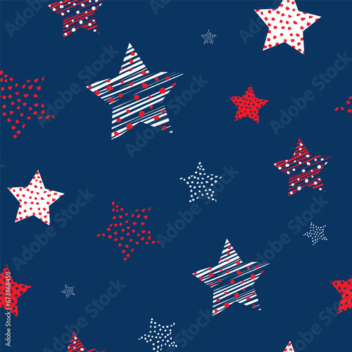 Seamless patterns with American Stars, Pattern with USA flag symbols. Vector illustration