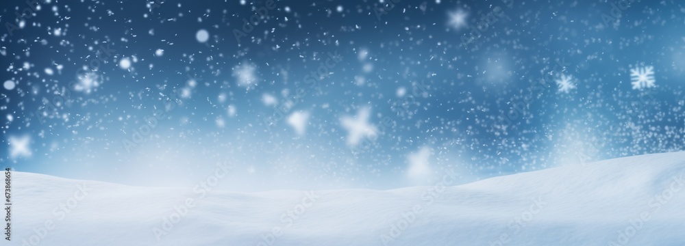 beauty of a gentle, light snowfall gracing the serene snowdrifts, wide background