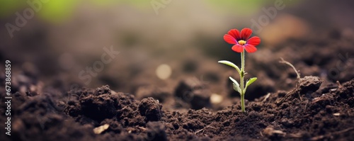 small flower seedling in the soil close up