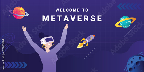 Modern Metaverse illustration can be used for presentations, openings, corporate materials. Vector EPS templates
