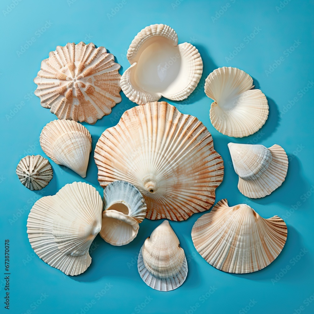 seashells on a blue background