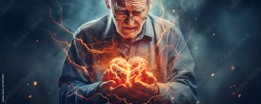Abstract background of an old man experiencing heart pain.