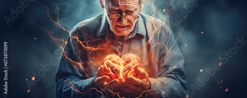 Abstract background of an old man experiencing heart pain. photo