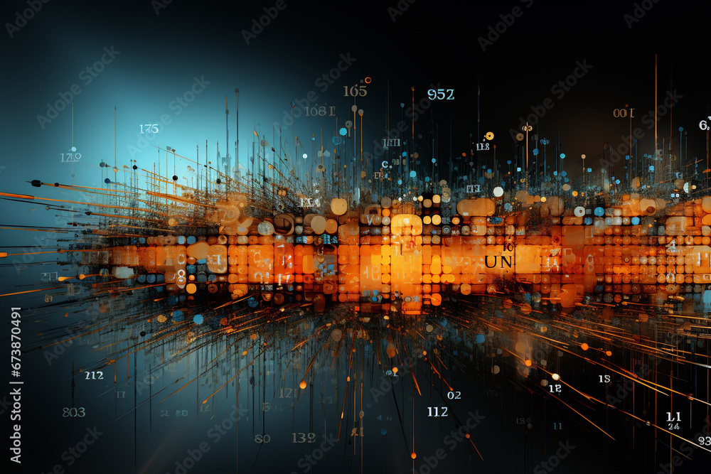 Abstract illustration with chaotic data points and lines, resembling a digital explosion or data burst