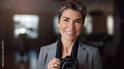 portrait of a journalist holding a camera