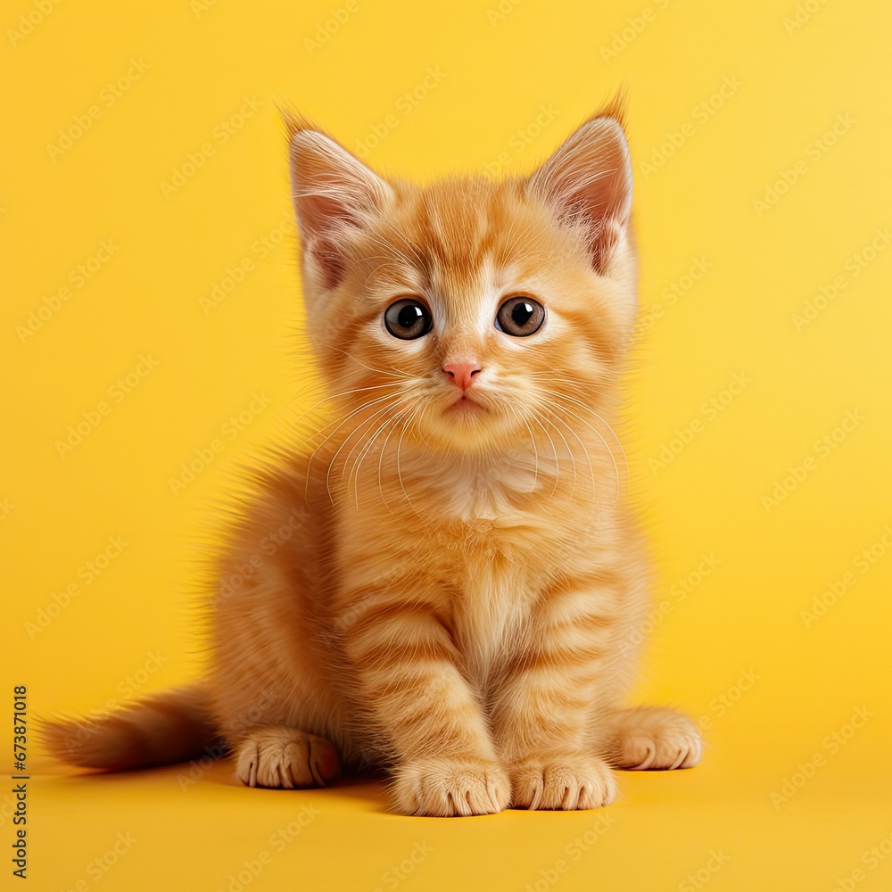 kitten on a yellow studio background