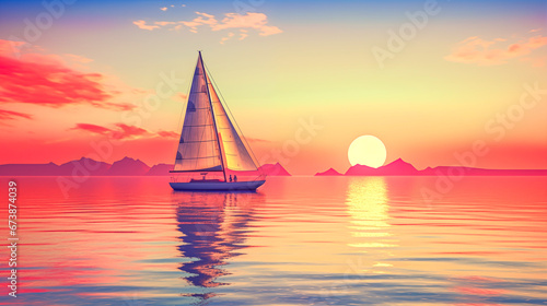 Sailing yacht in the sea at sunset. 3d render. Sailing regatta. Luxury sailing yacht.