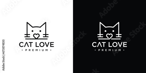 cat pet love logo designs. pet vector icon line art outline.