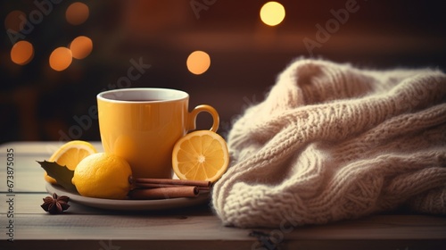 Fresh Citrus Breakfast with Tea Cup generated by AI tool 