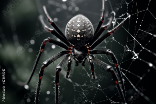 Scary spider. The concept of fears and phobias on the eve of the Halloween holiday. Background with selective focus