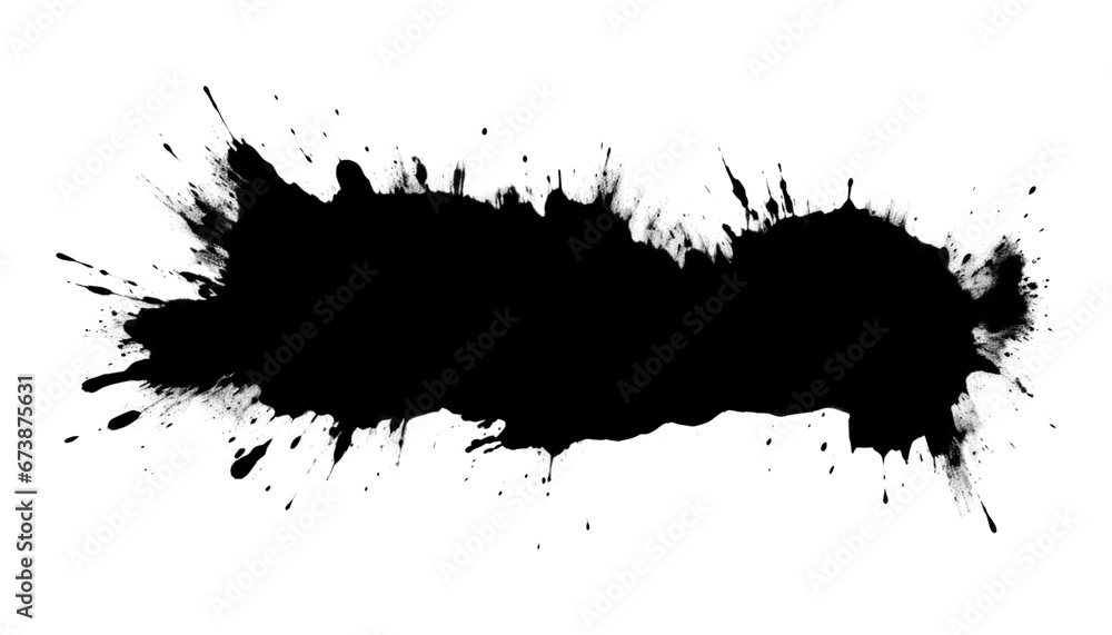 black ink splashes isolated on transparent background cutout