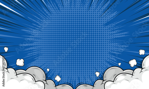 blue comic background with cartoon clouds