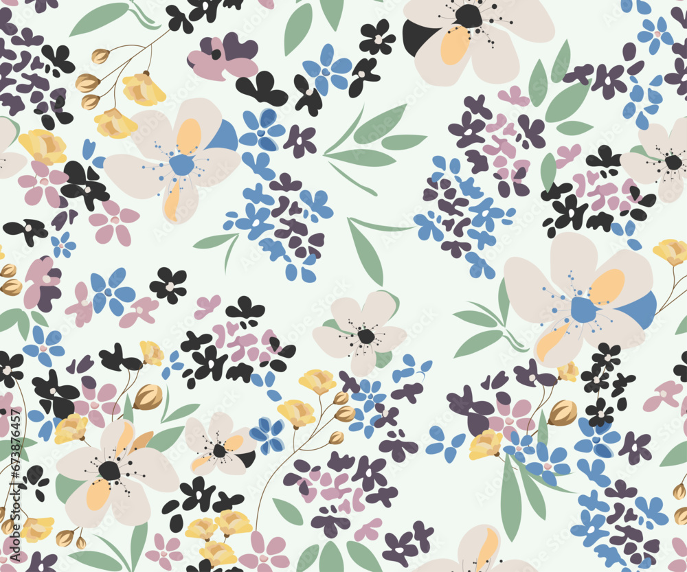 Vector seamless flower patterns. Summer flowers. Simple flat modern drawing. Floral texture collection for textile and fashion design. Spring botanical print.