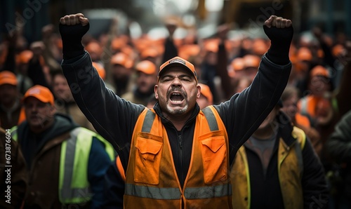 Stand for Rights: Construction Workers on Strike. Generative ai