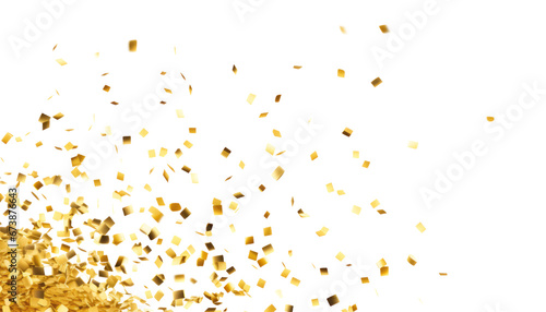 flying gold confetti isolated on transparent background cutout