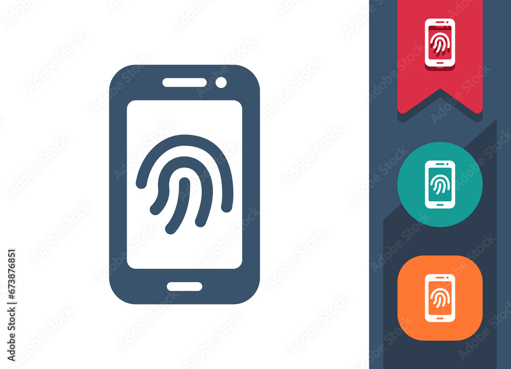 Smartphone Icon. Mobile Phone, Telephone, Fingerprint, Lock, Unlock, Screen Smartphone Icon. Mobile Phone, Telephone, Fingerprint, Lock, Unlock, Screen