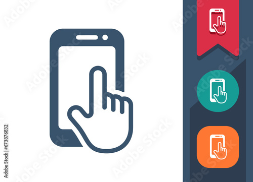 Smartphone Icon. Mobile Phone, Telephone, Finger, Hand, Touch, Touchscreen