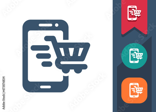 Smartphone Icon. Mobile Phone, Telephone, Shopping Cart, Online Shopping, E-commerce