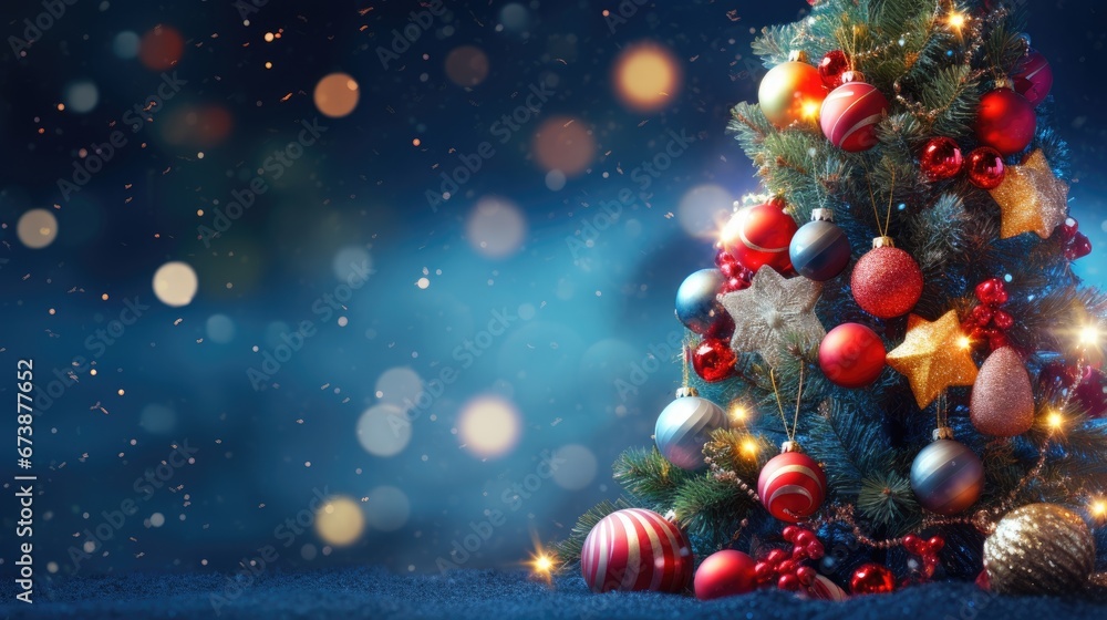 Christmas Tree With Baubles And Blurred Shiny Lights Christmas Tree With Baubles And Blurred Shiny Lights