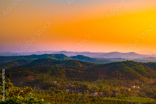 Beautiful Sunset Mountain landscape from Perinthalmanna  Kerala  India 