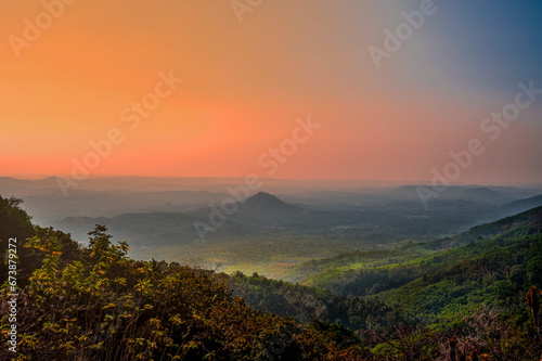 Beautiful Sunset Mountain landscape from Perinthalmanna, Kerala, India 