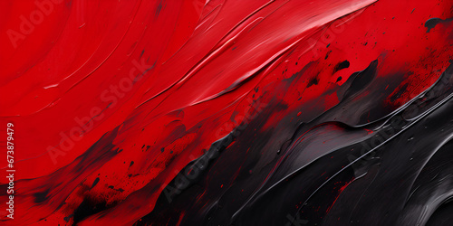 A painting of a red and black abstract with a red background, "Dynamic Red and Black Abstract Artwork"