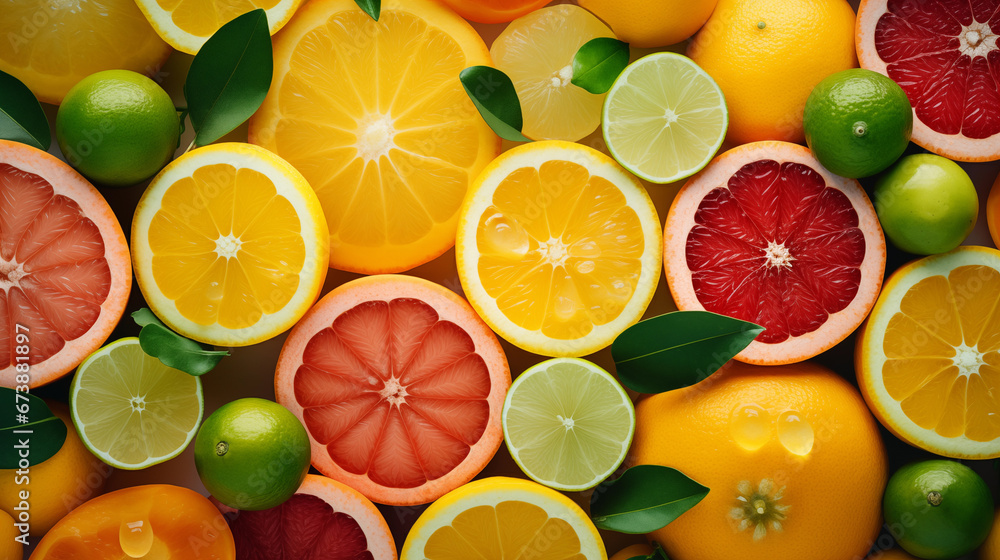 Obraz na płótnie A group of cut fruit - fruit background wallpaper w salonie