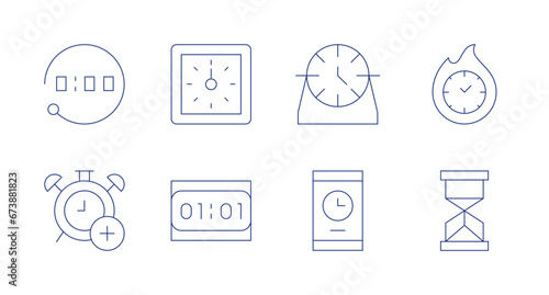 Clock icons. Editable stroke. Containing time, alarm, clock, digital clock, sand clock.